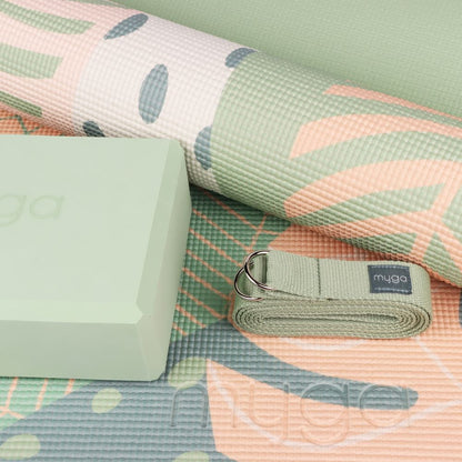 Zestaw do jogi myga Palm Yoga Set: mata, klocek, pasek