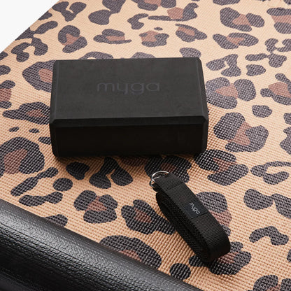 Zestaw do jogi Leopard Yoga Set: mata, klocek, pasek