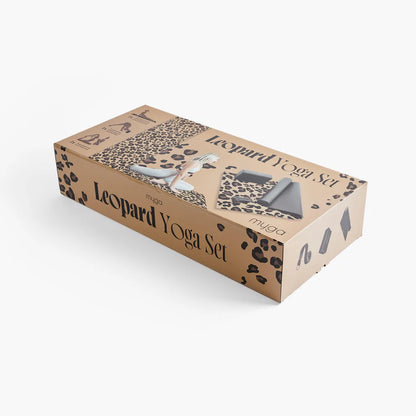 Zestaw do jogi Leopard Yoga Set: mata, klocek, pasek