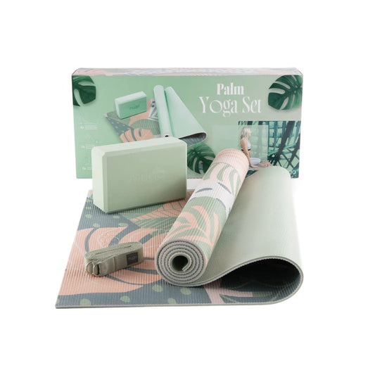 Zestaw do jogi myga Palm Yoga Set: mata, klocek, pasek